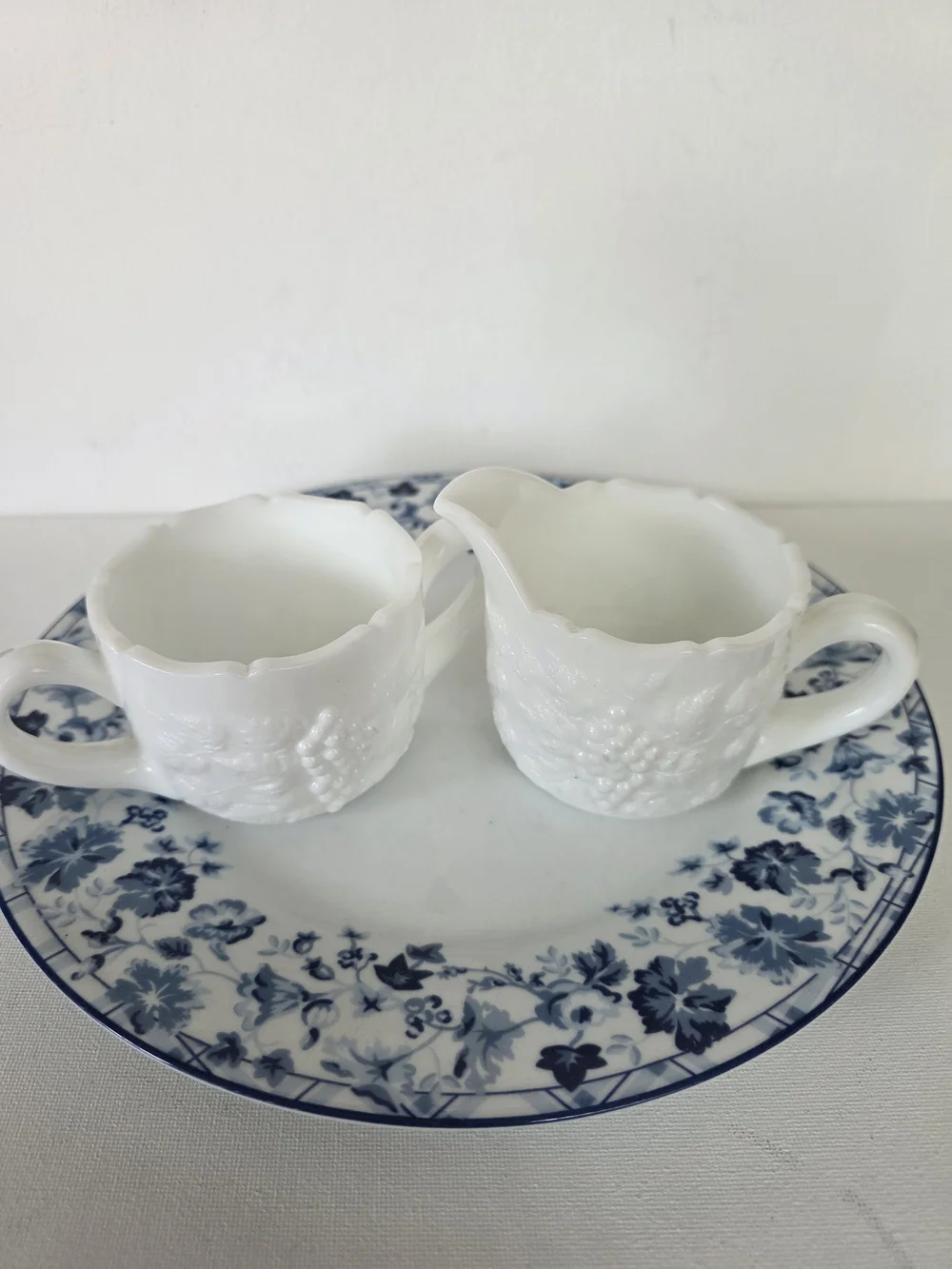Westmoreland White Milk Glass Creamer and Sugar Bowl Set
